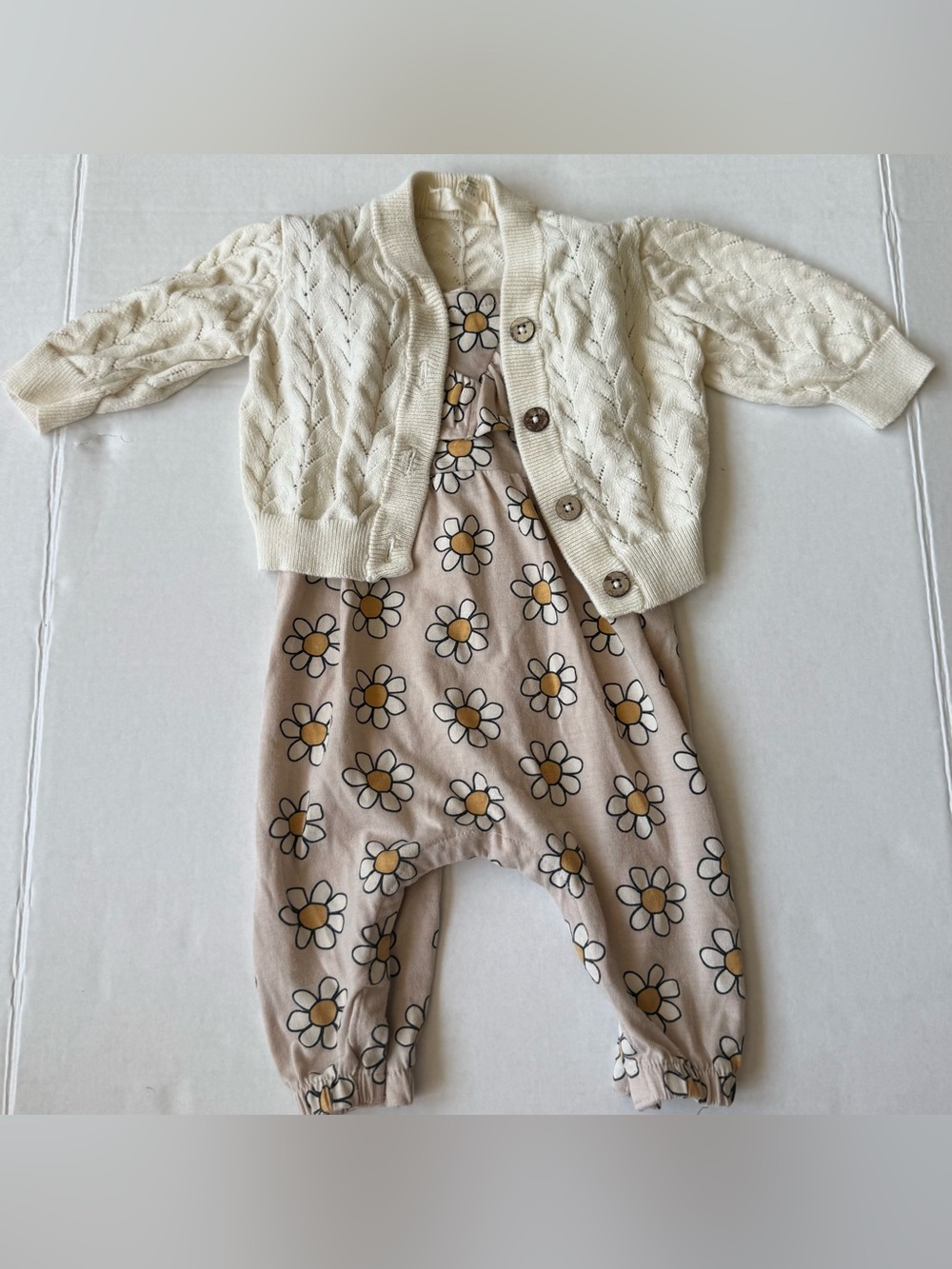 Jessica Simpson Daisy Romper & Cable Knit Cardigan Set 0-3M